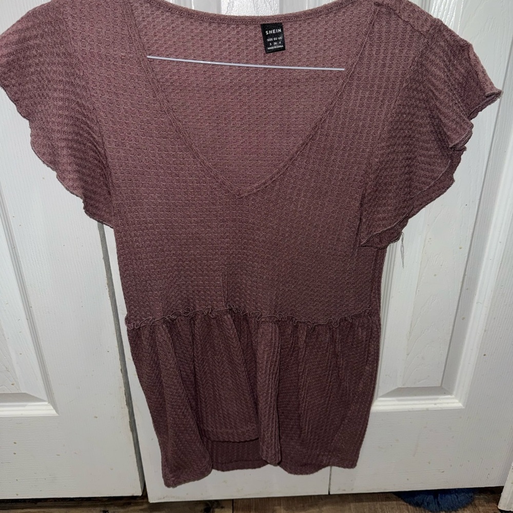 SHEIN Dusty Rose Blouse with Ruffle Sleeves